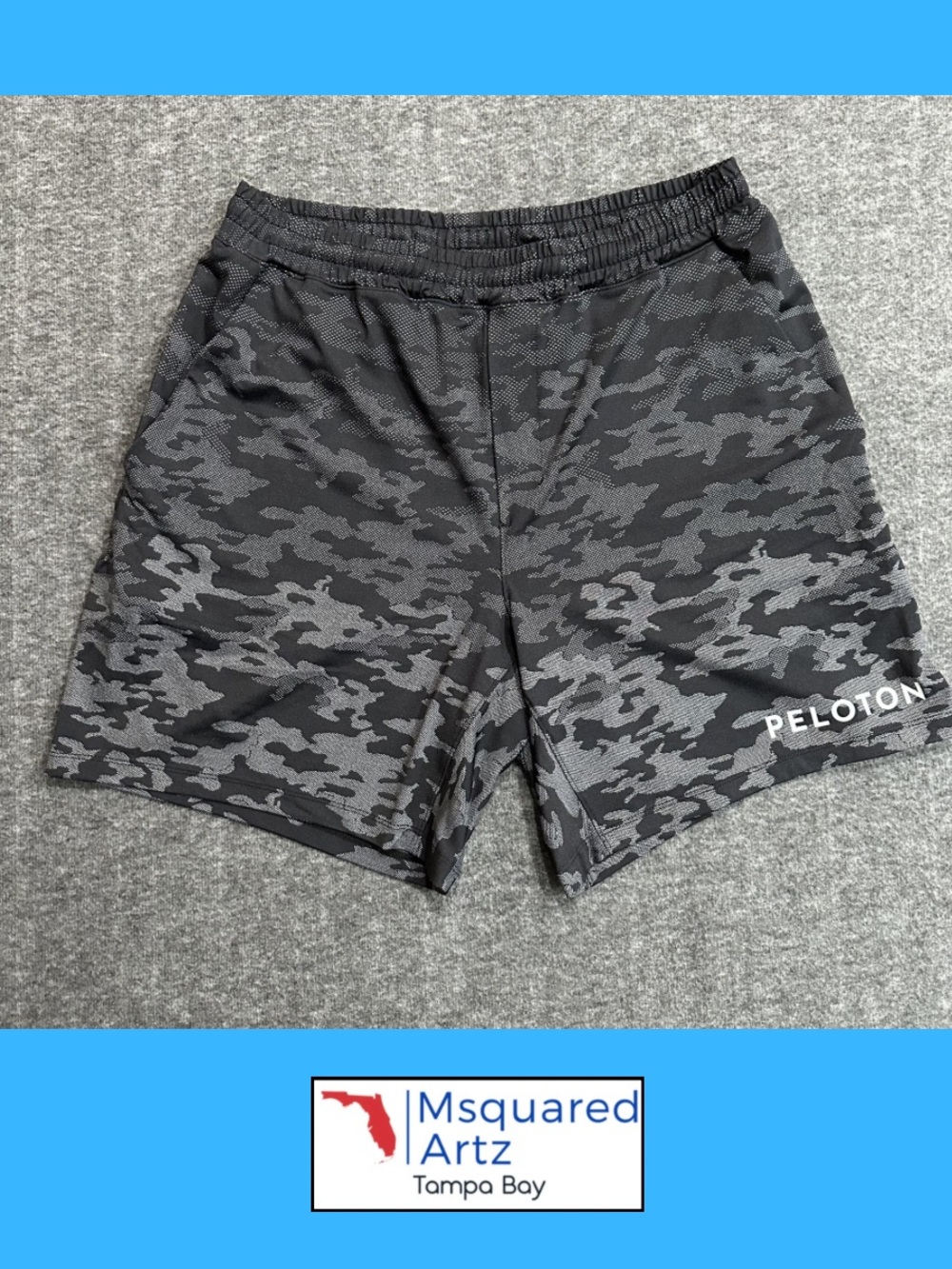 Peloton Camo Athletic Training Shorts Gray Black Lined Drawstring Men's Small